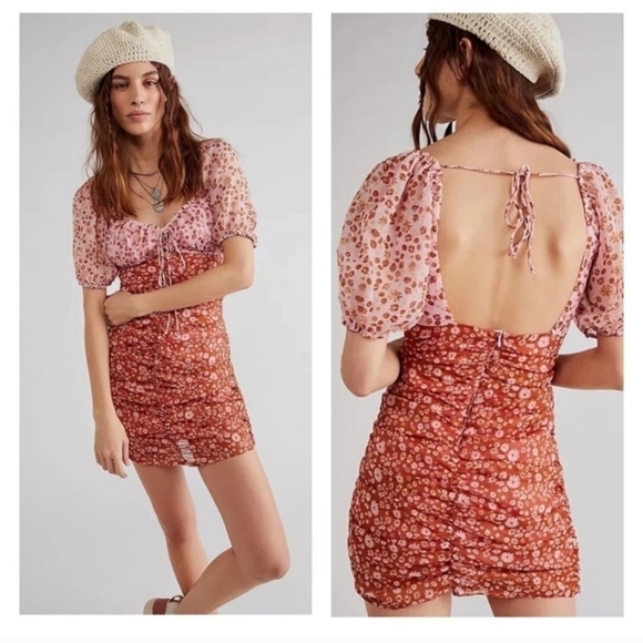 New Free People Tessa Barbiecore Pink Floral Primrose Combo Mini Dress Small - Picture 1 of 17